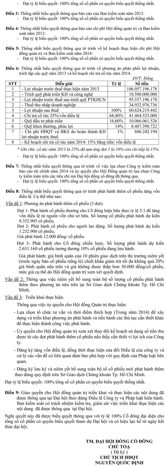 IMP: Nghị quyết ĐHĐCĐ thường niên 2014 ảnh 1